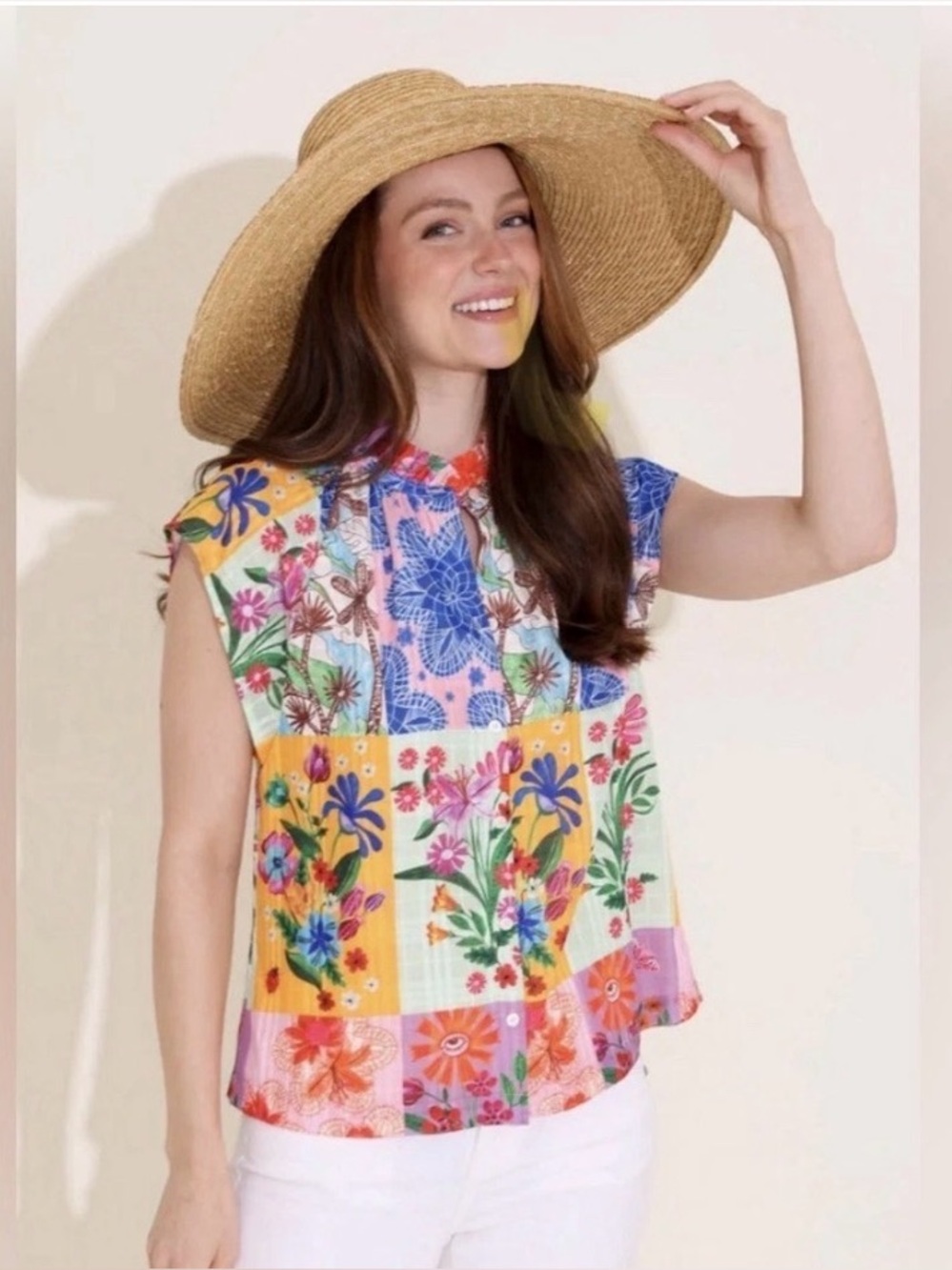 Alden Adair Multicolor Floral sketch Birkin Blouse M NWOT
